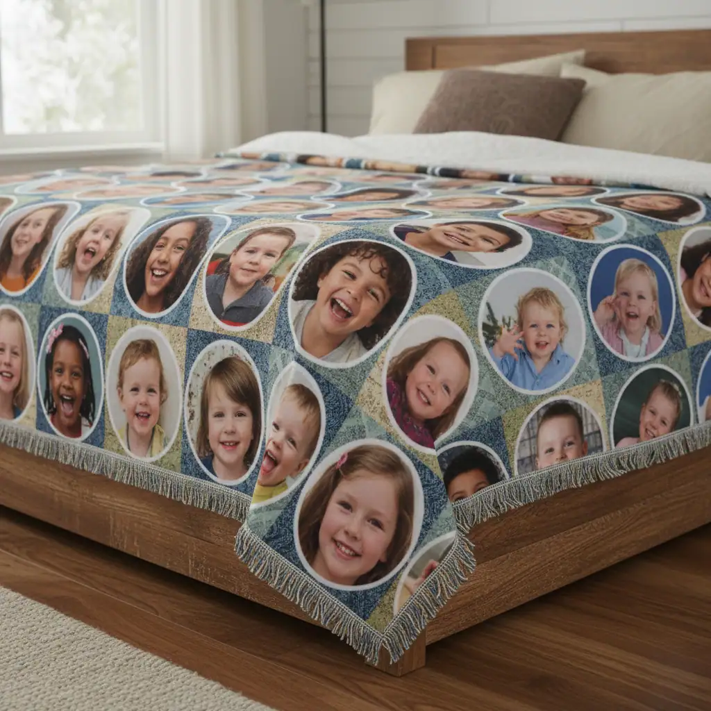 Photo blanket with grandkids' faces