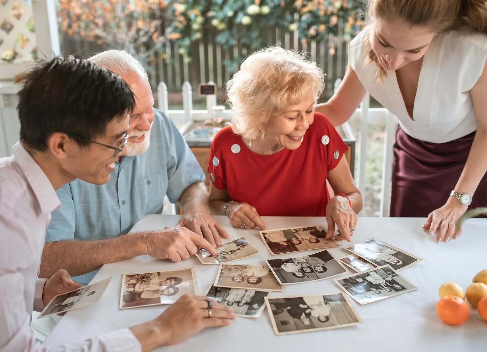 Grandmother sharing stories with family