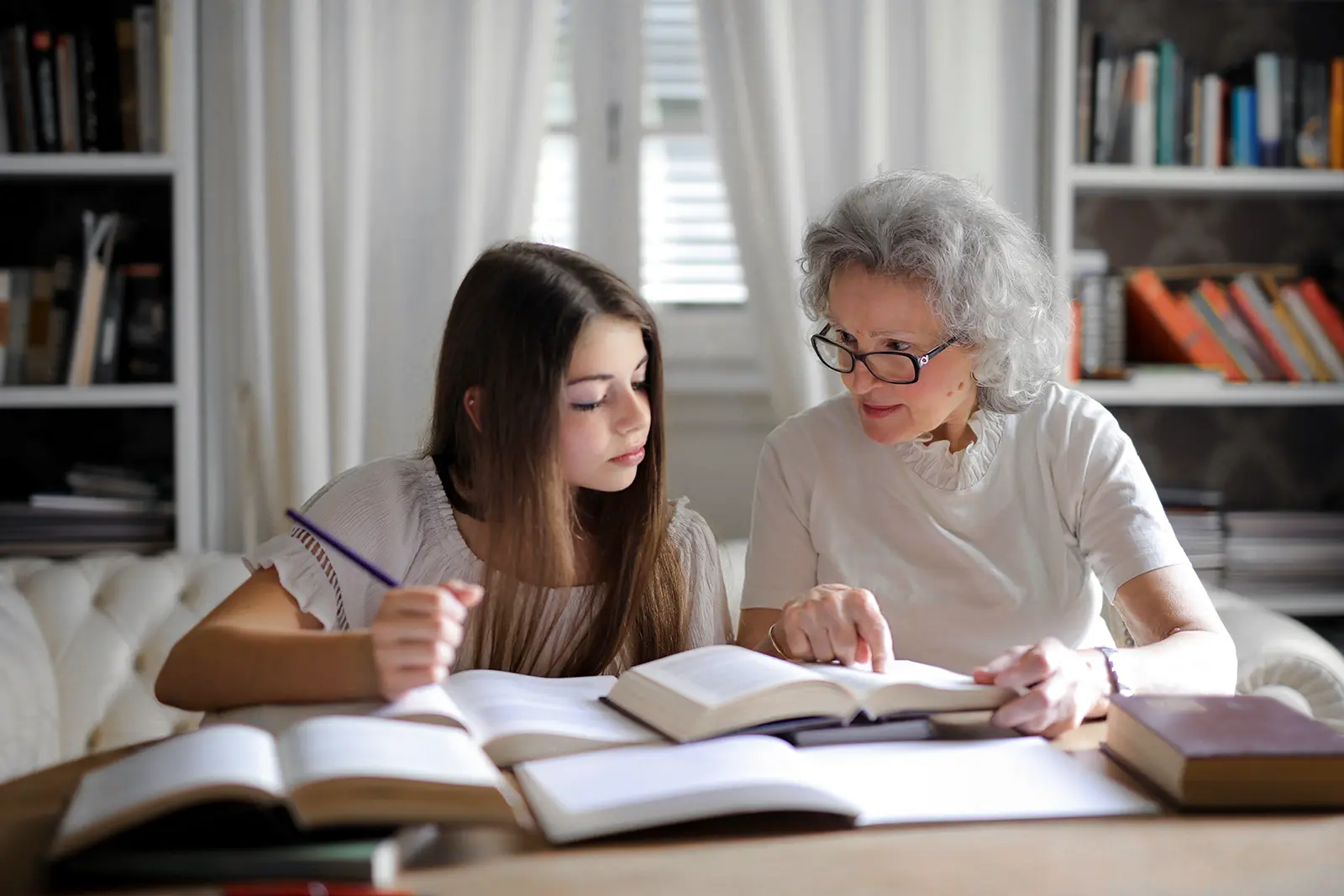 Grandmother sharing wisdom with younger generation