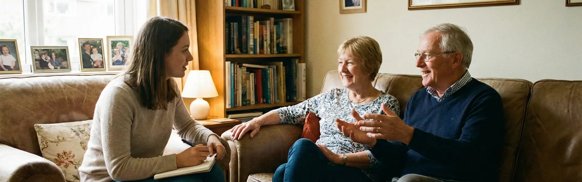 A woman asking her parents questions