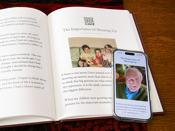 Reminiscely hardcover keepsake book with QR codes